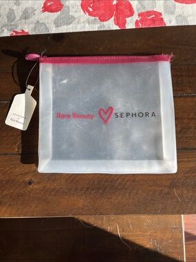 Sephora Clear Pouch with Pink Trim and Rare Beauty Logo
